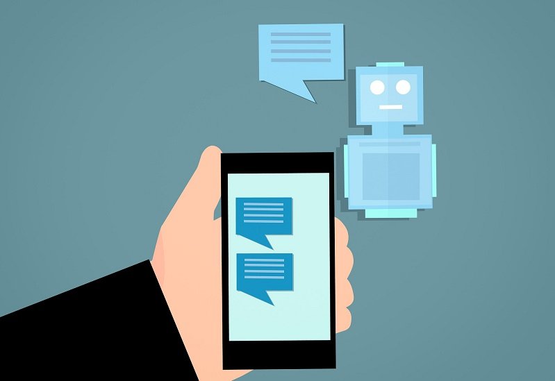 Graphic of mobile phone showing chatbot