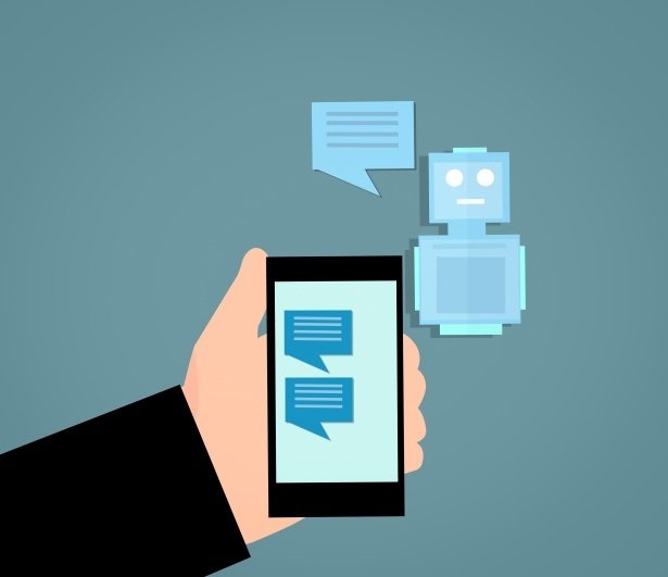 Graphic of mobile phone showing chatbot