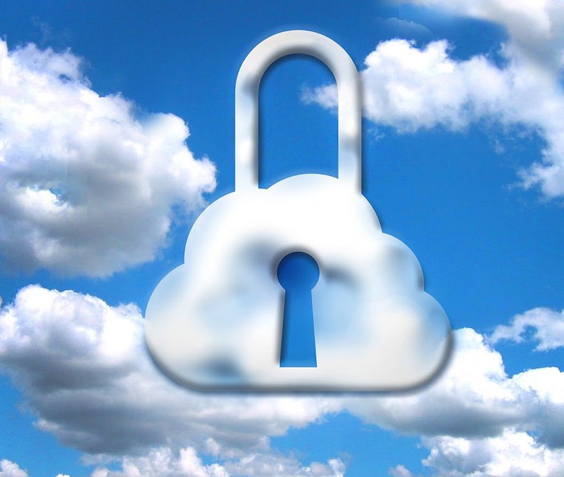 Padlock in sky with clouds