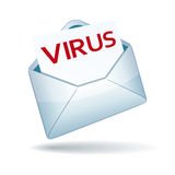 Opened envelope containing the word VIRUS