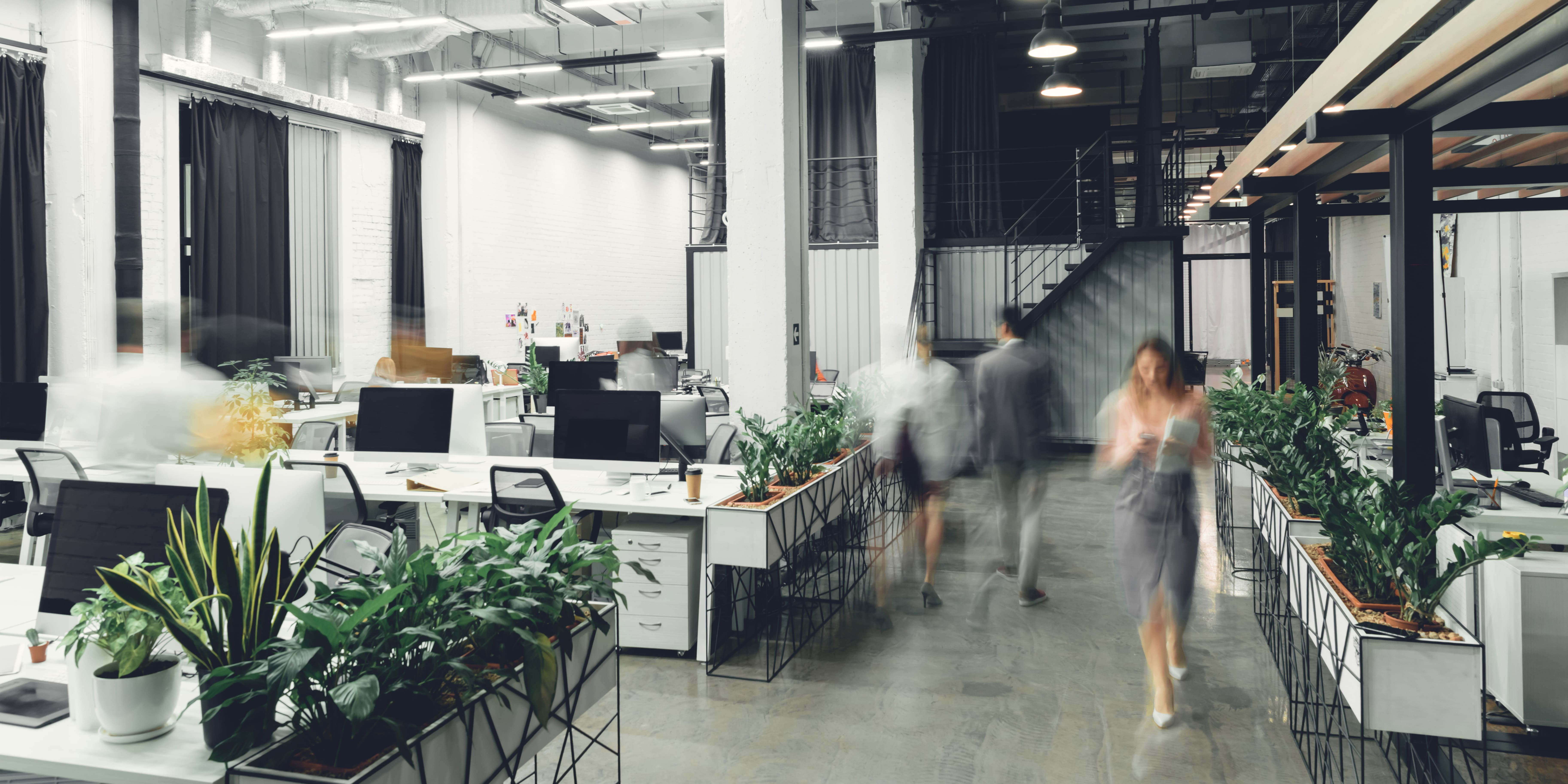 lady walking through office